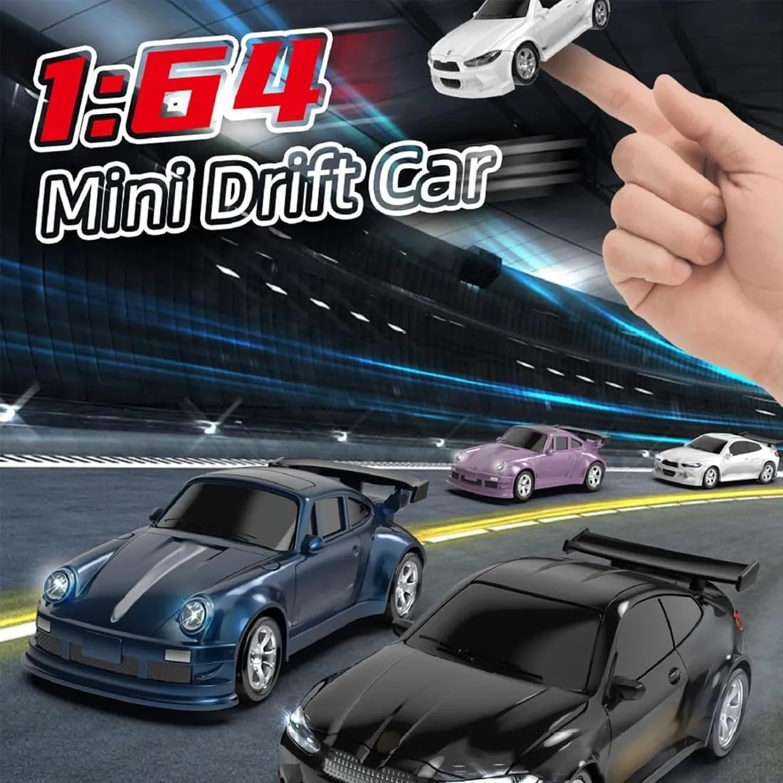 1: 64 Scale Desktop RC Drift Car, 15Km/h 4WD High Speed RTR Mini Racing Drifting Car with LED Lights, 2.4G Remote Control Racing Vehicles Hobby Gift for Adults