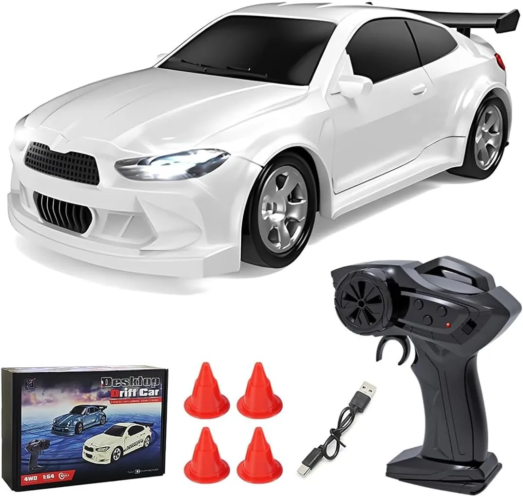 1: 64 Scale Desktop RC Drift Car, 15Km/h 4WD High Speed RTR Mini Racing Drifting Car with LED Lights, 2.4G Remote Control Racing Vehicles Hobby Gift for Adults