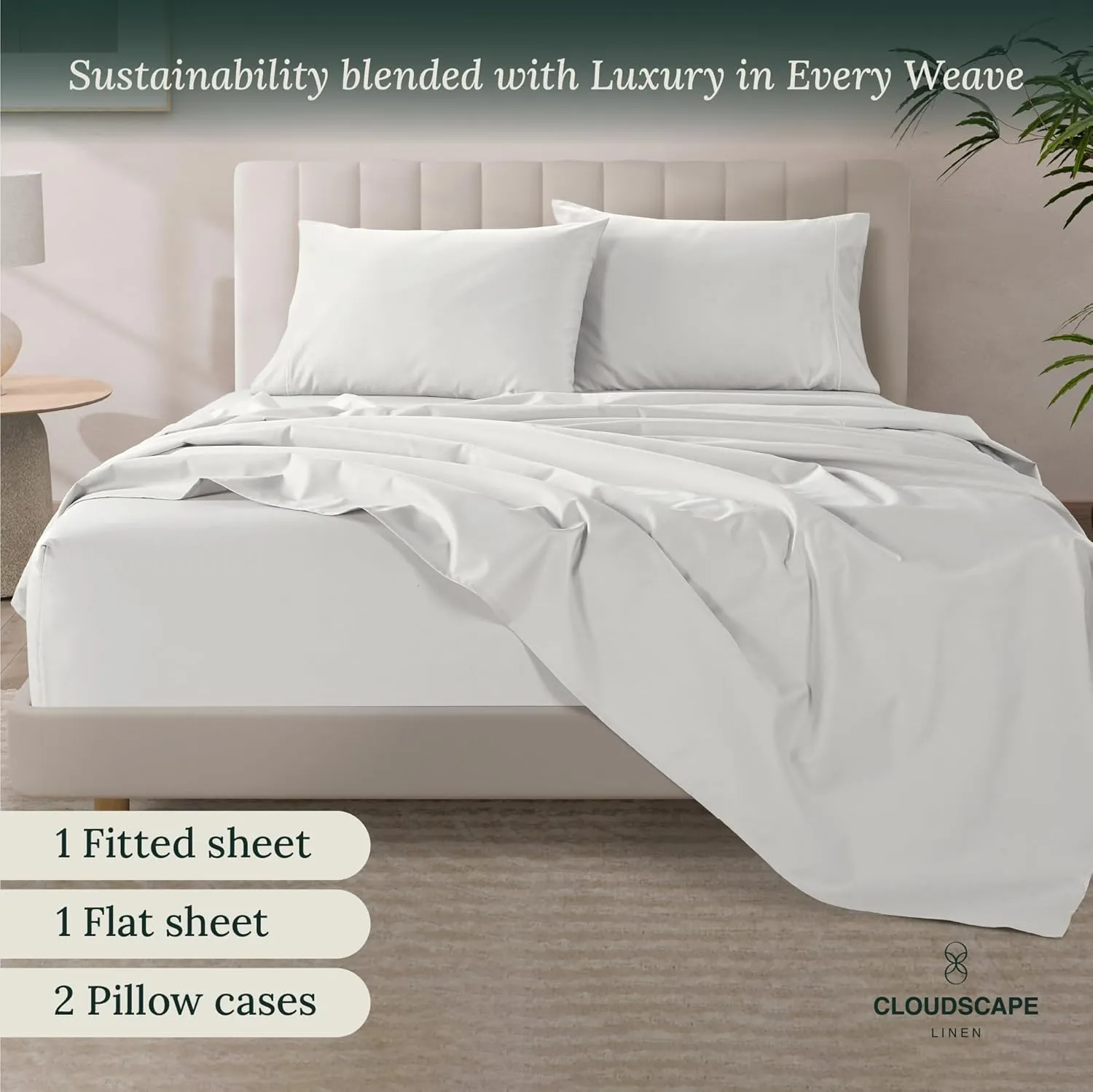 100% Egyptian Cotton Sheets Queen Size Bed Set, 4 Pieces Luxury Bedding Sheet, 1000 Thread Count,Hotel Quality, Silky Soft, Breathable and Durable, Deep Pockets up to 17,White