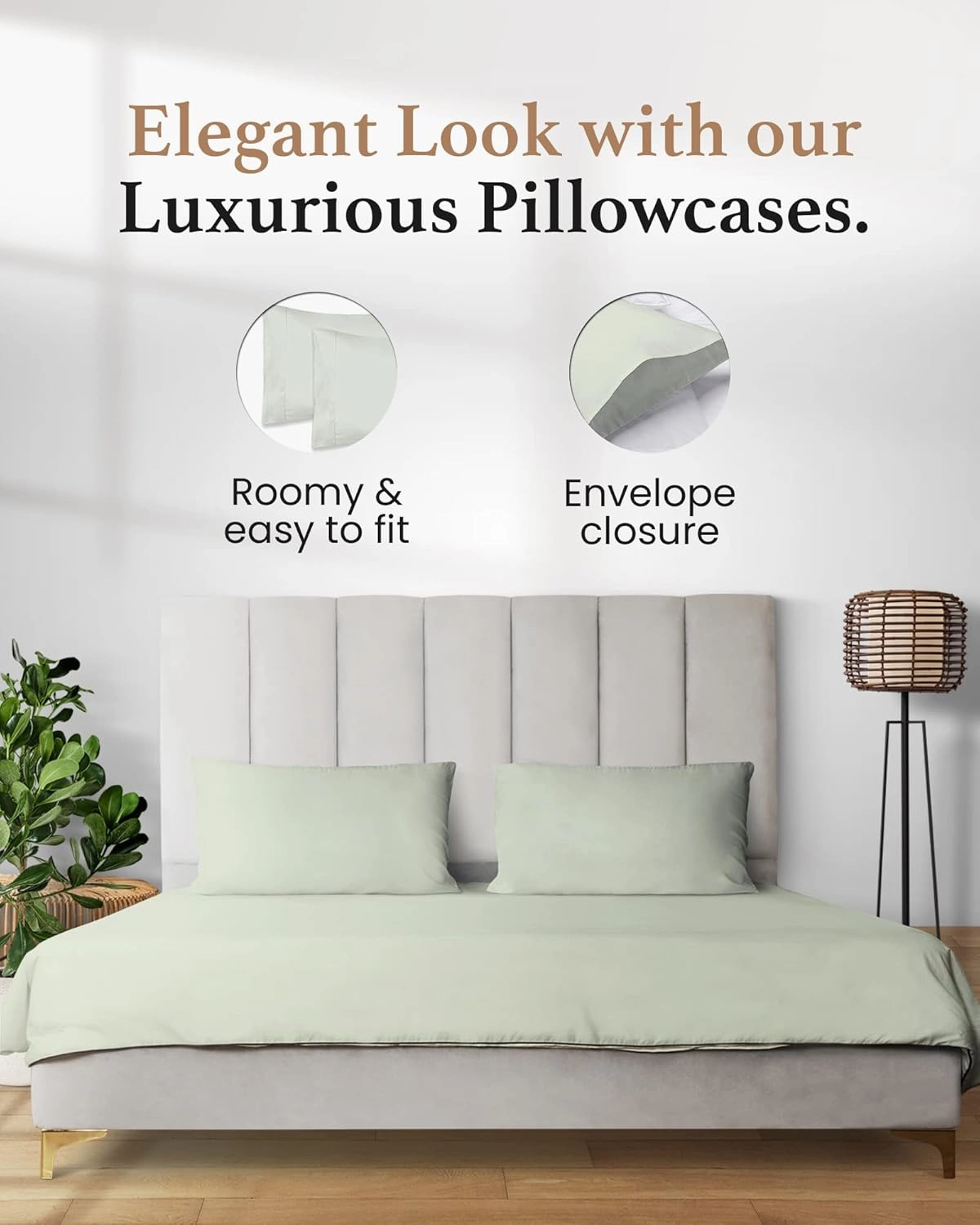 1000 TC Sage Standard Pillowcases Set of 4 100% Egyptian Cotton Pillow Cases with Long Staple Cotton & Sateen Weave, Silky Soft Hotel - Like Bed Pillow Covers for Comfy Sleeping, Snug Fit