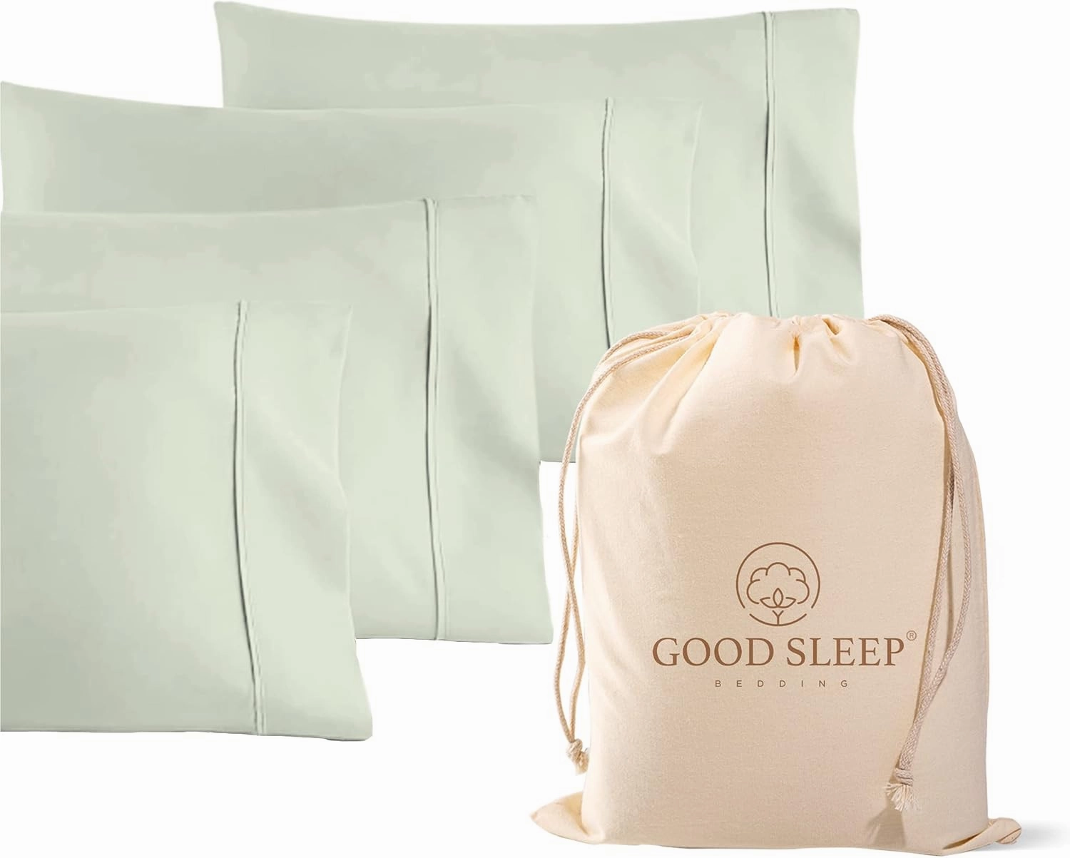 1000 TC Sage Standard Pillowcases Set of 4 100% Egyptian Cotton Pillow Cases with Long Staple Cotton & Sateen Weave, Silky Soft Hotel - Like Bed Pillow Covers for Comfy Sleeping, Snug Fit