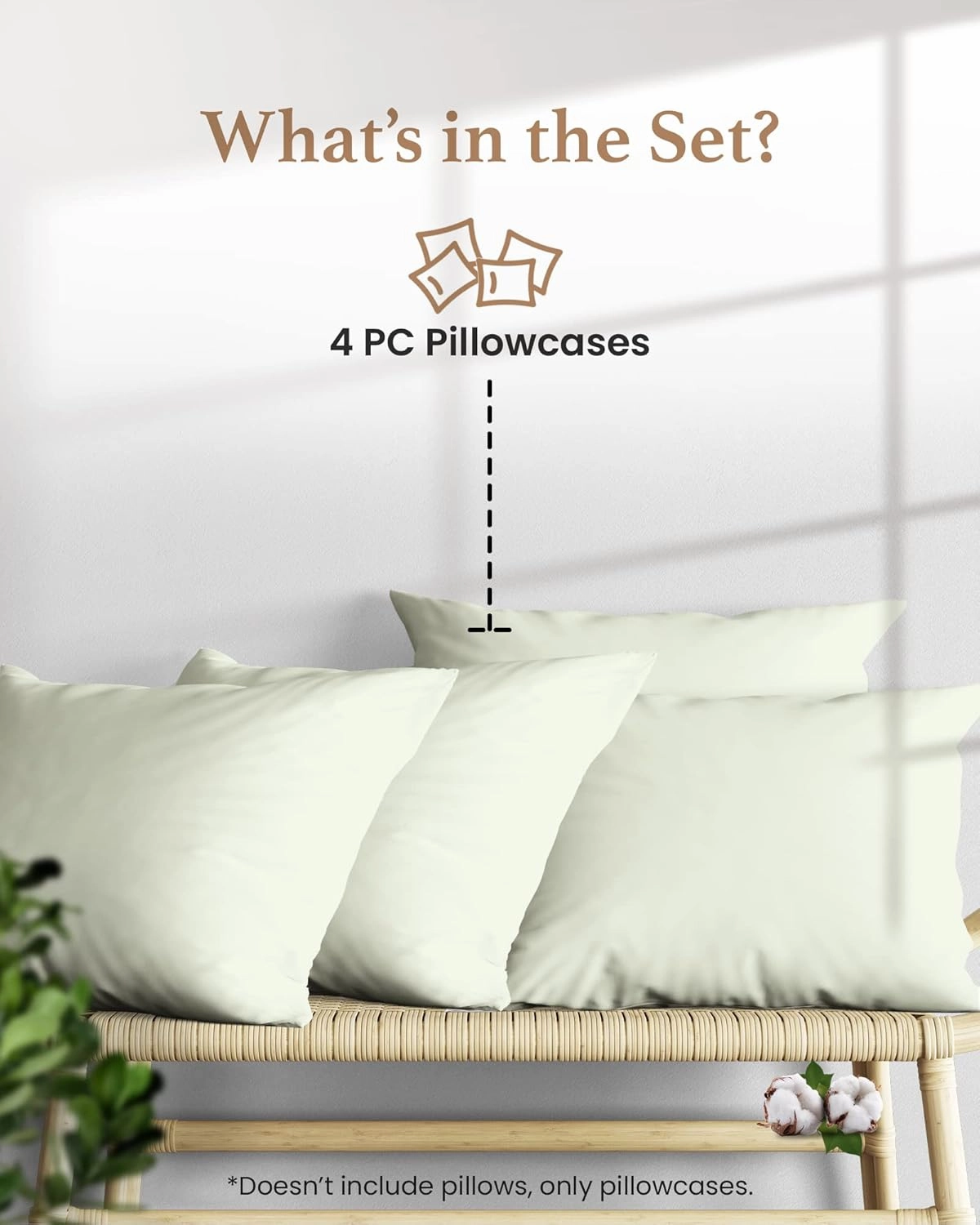 1000 TC Sage Standard Pillowcases Set of 4 100% Egyptian Cotton Pillow Cases with Long Staple Cotton & Sateen Weave, Silky Soft Hotel - Like Bed Pillow Covers for Comfy Sleeping, Snug Fit