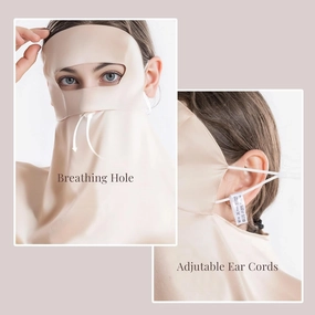 100% 19 Momme Mulberry Silk UPF 50  Sun Protection Face Mask with Forehead and Neck Coverage