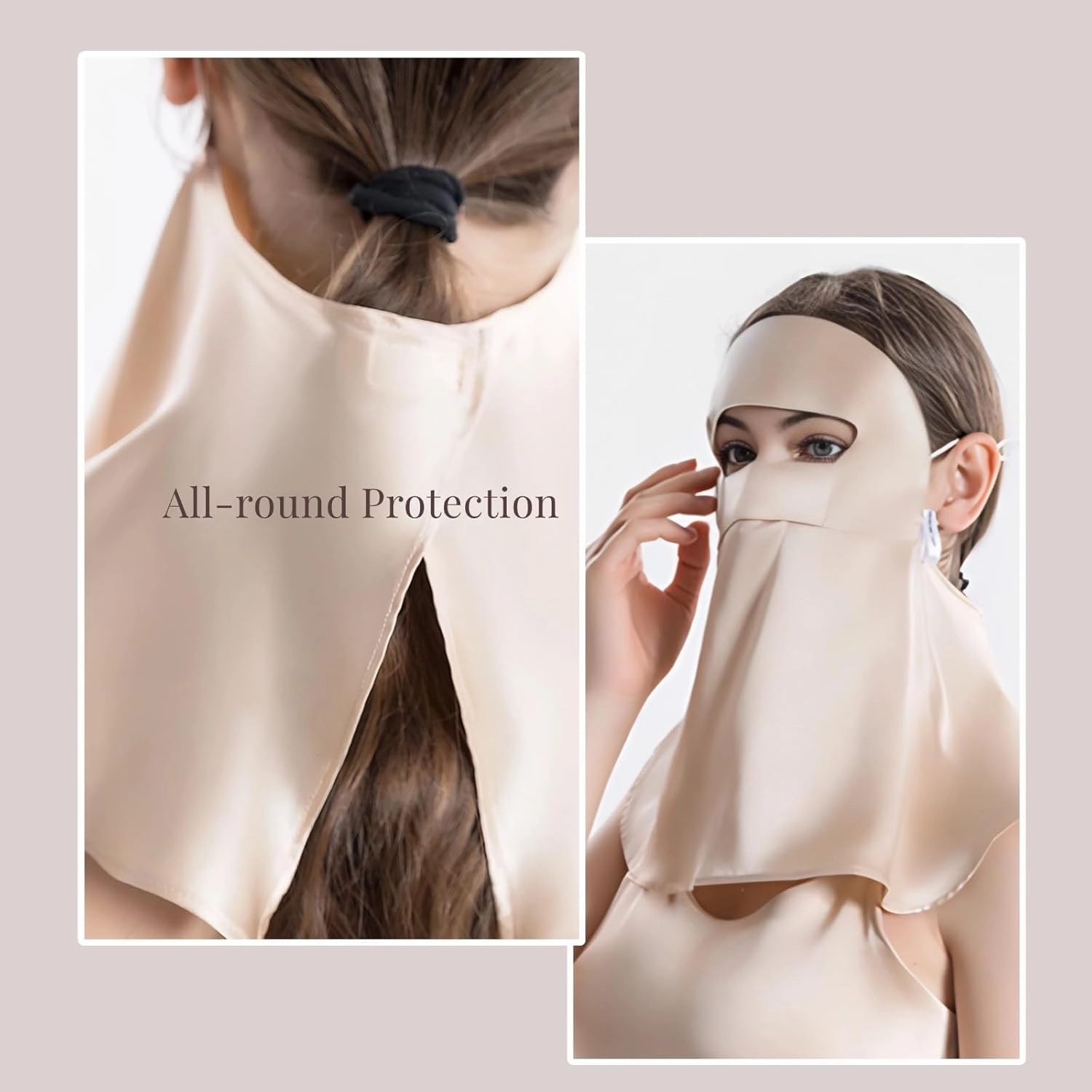 100% 19 Momme Mulberry Silk UPF 50  Sun Protection Face Mask with Forehead and Neck Coverage