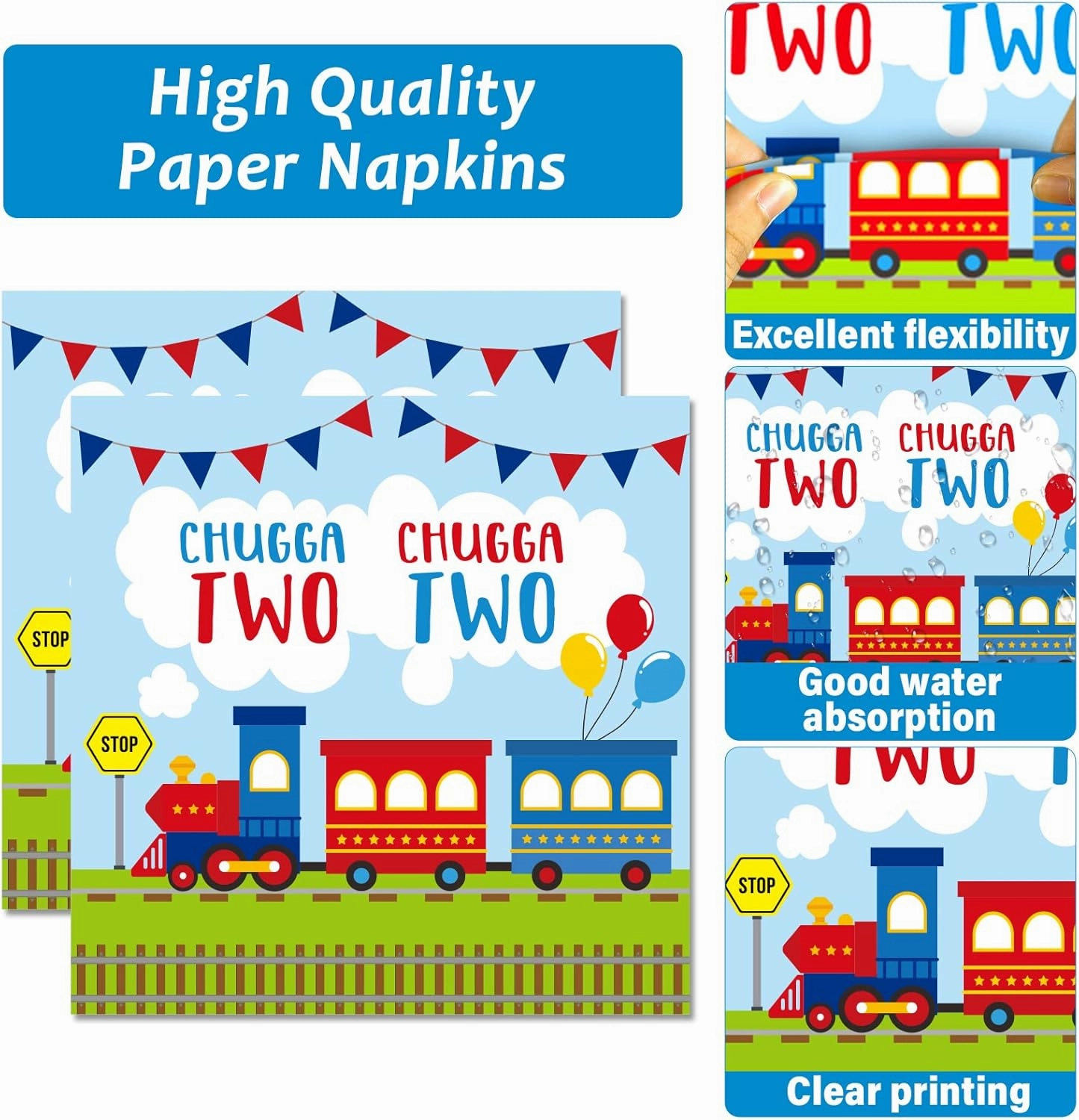 100 PCS Chugga Chugga Two Two Party Supplies Set Train Plates and Napkins 2nd Birthday Party Tableware Packs Decorations Transportation Disposable Paper Plates Napkins Forks For Kids Serve 25