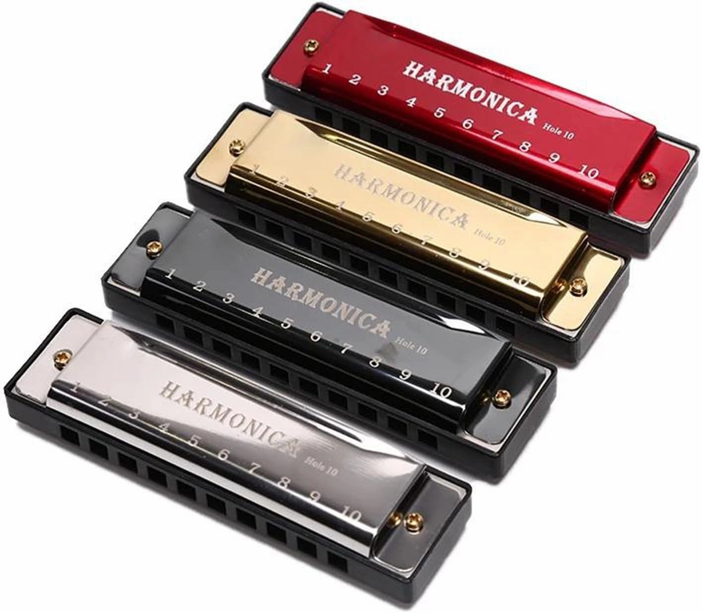 10 Hole Harmonica Musical Instrument Beginner Teaching Playing Gift Copper Core Resin Harmonica with Box(Gold)
