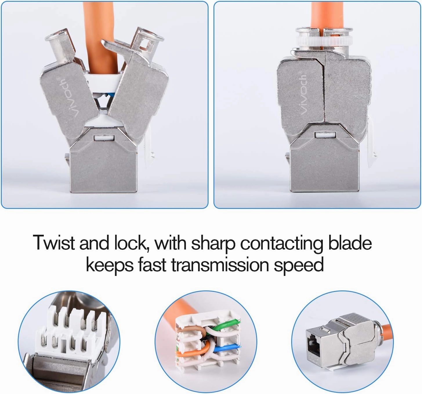 10 Pcs Cat7 Keystone Jack, Cat7 RJ45 FTP Tool-Less Type Zinc Alloy Module Shielded Keystone Jack Adapter 10 Gigabit Modular Jack