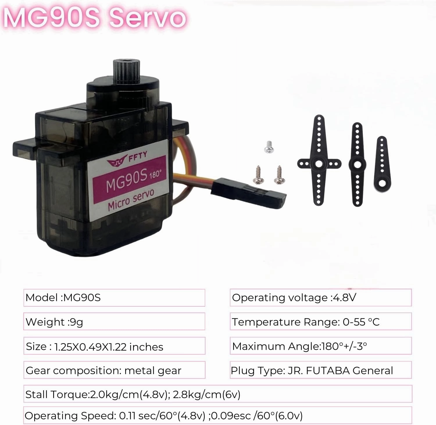 10 Pcs MG90S Servo Motor-Metal Gear 9g Micro Servo for RC Car Robot Helicopter, Mini Servos for Arduino Project(10pcs MG90S)