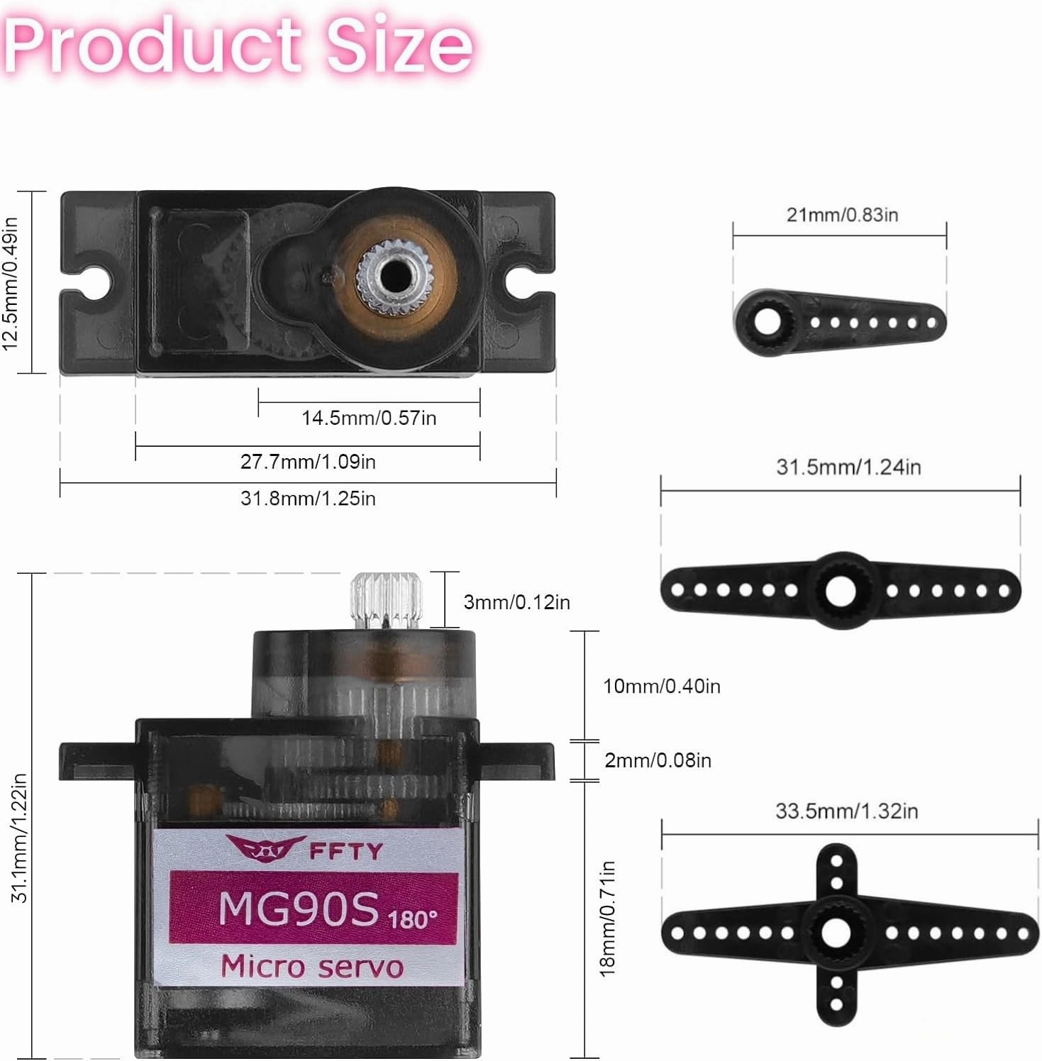 10 Pcs MG90S Servo Motor-Metal Gear 9g Micro Servo for RC Car Robot Helicopter, Mini Servos for Arduino Project(10pcs MG90S)