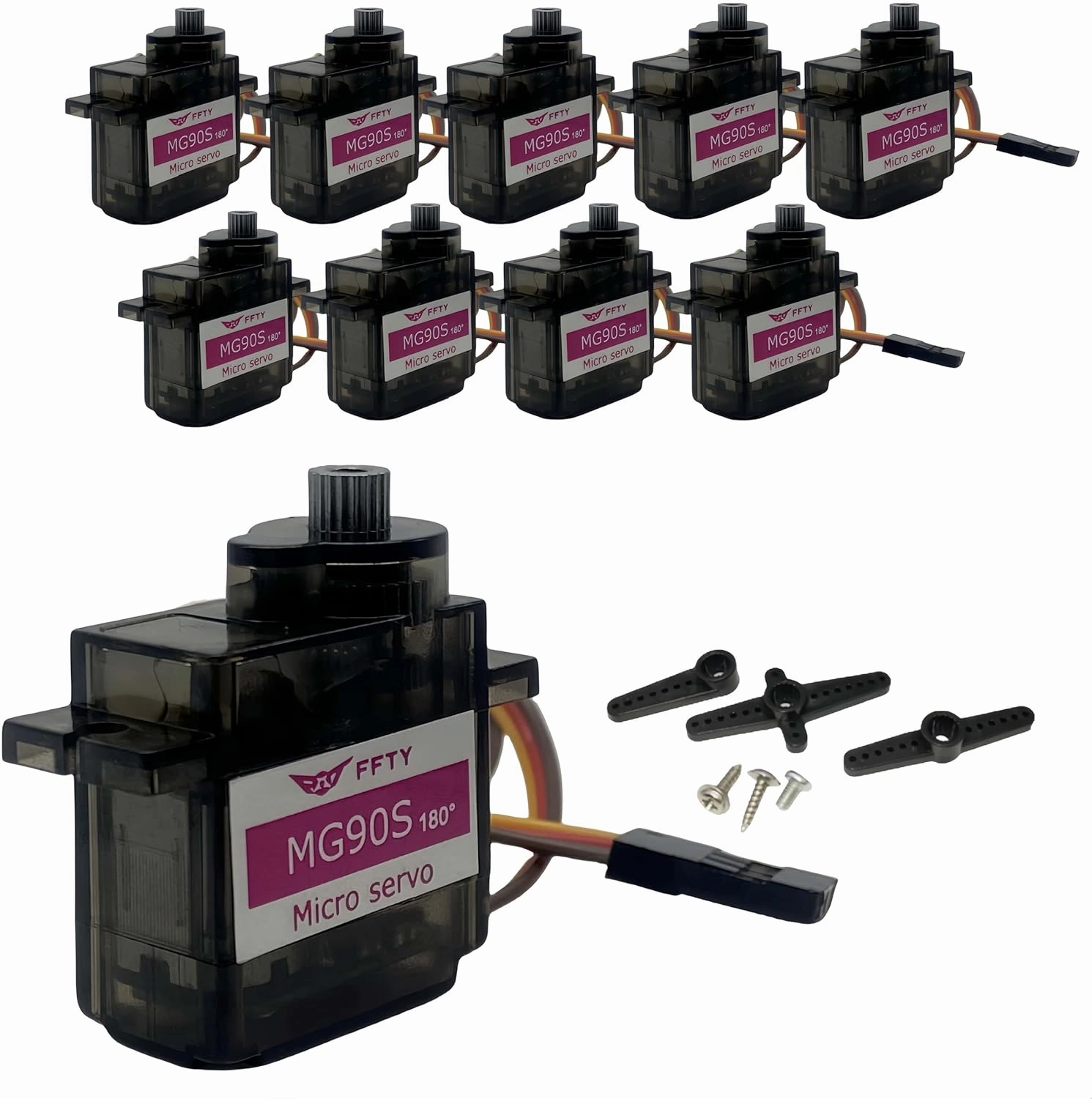 10 Pcs MG90S Servo Motor-Metal Gear 9g Micro Servo for RC Car Robot Helicopter, Mini Servos for Arduino Project(10pcs MG90S)