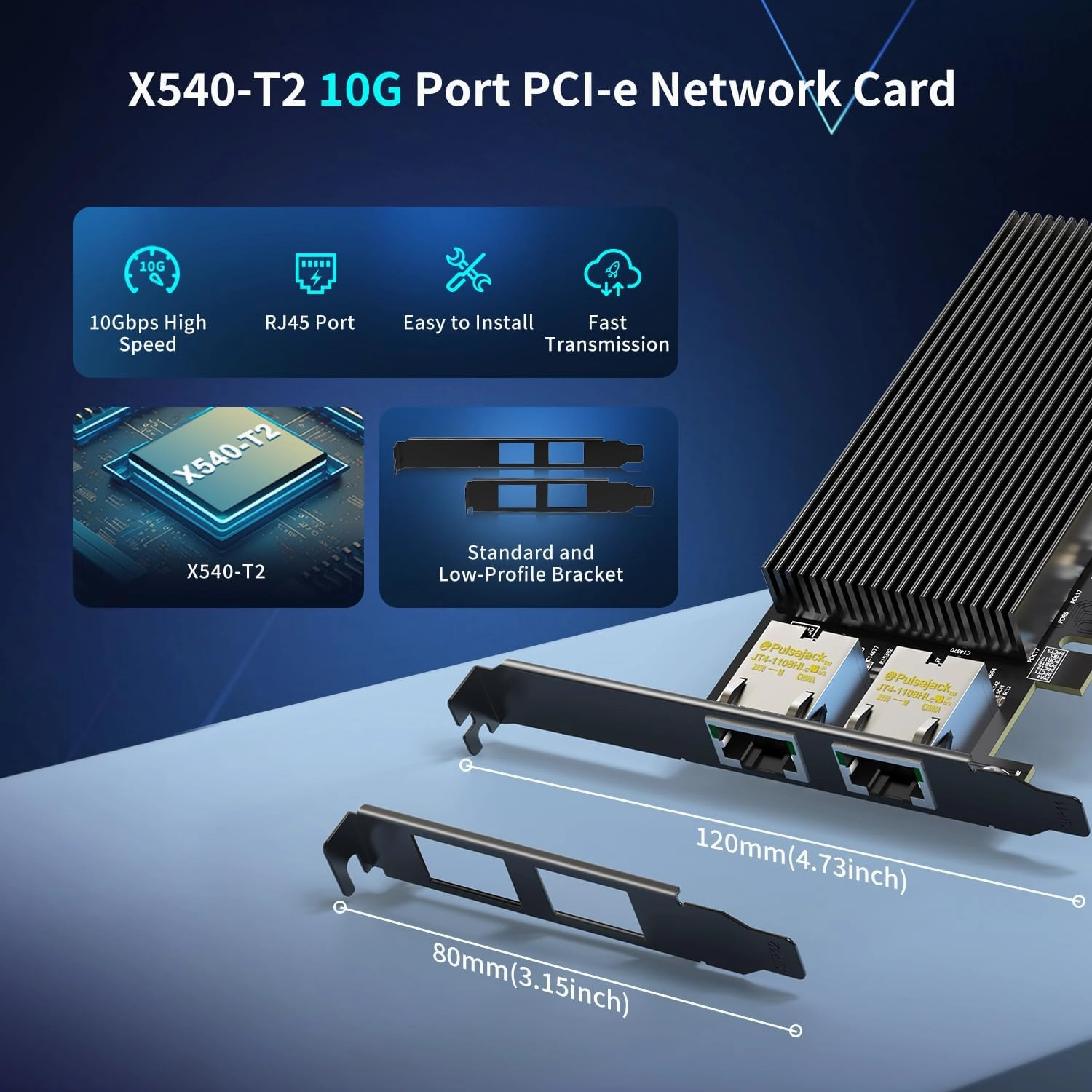10Gb Dual LAN Base-T PCI-e Network Card, Intel X540 Controller, NICGIGA 10Gbps Ethernet Adapter, 2 * 10Gbe RJ45 Port, 10G NIC Card, Support Windows/Windows Server/Linux/Vmware/ESX