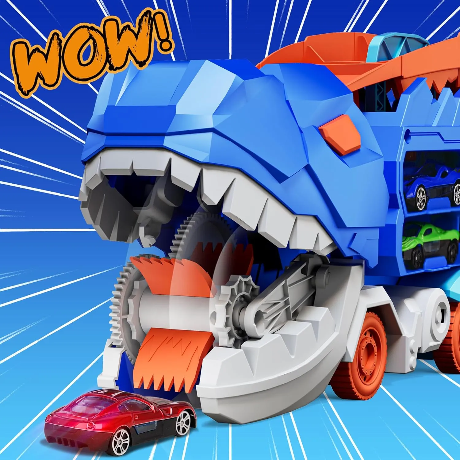 11 in 1 Dinosaur Toys for 3-7, Dinosaur Transport Truck with 8 Metal Cars, City Dinosaur Ultimate Hauler Track Toy, Transforms into Stomping Standing Dinosaur Toddler Toys Gifts for Kids Ages 3 