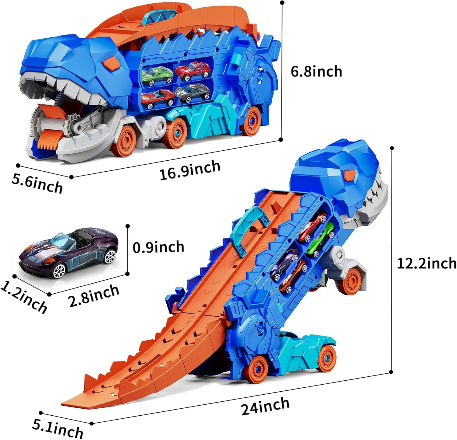 11 in 1 Dinosaur Toys for 3-7, Dinosaur Transport Truck with 8 Metal Cars, City Dinosaur Ultimate Hauler Track Toy, Transforms into Stomping Standing Dinosaur Toddler Toys Gifts for Kids Ages 3 