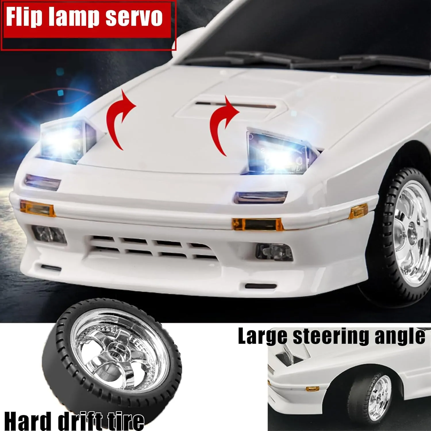 1:18 RX7-FC 3S Model LD1802 RC Drift Car 1/18 2.4G Remote Control on Road ESP Gyroscope LED Mini RC Racing Cars (White)
