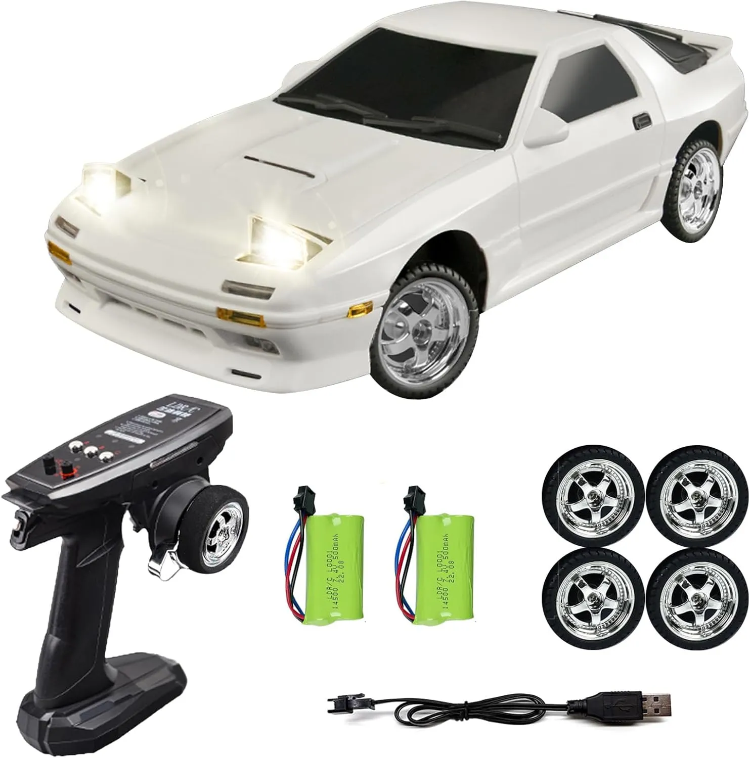 1:18 RX7-FC 3S Model LD1802 RC Drift Car 1/18 2.4G Remote Control on Road ESP Gyroscope LED Mini RC Racing Cars (White)