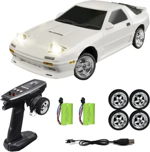 1:18 RX7-FC 3S Model LD1802 RC Drift Car 1/18 2.4G Remote Control on Road ESP Gyroscope LED Mini RC Racing Cars (White)