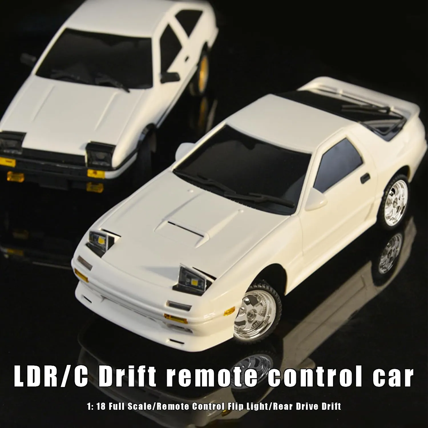 1:18 RX7-FC 3S Model LD1802 RC Drift Car 1/18 2.4G Remote Control on Road ESP Gyroscope LED Mini RC Racing Cars (White)