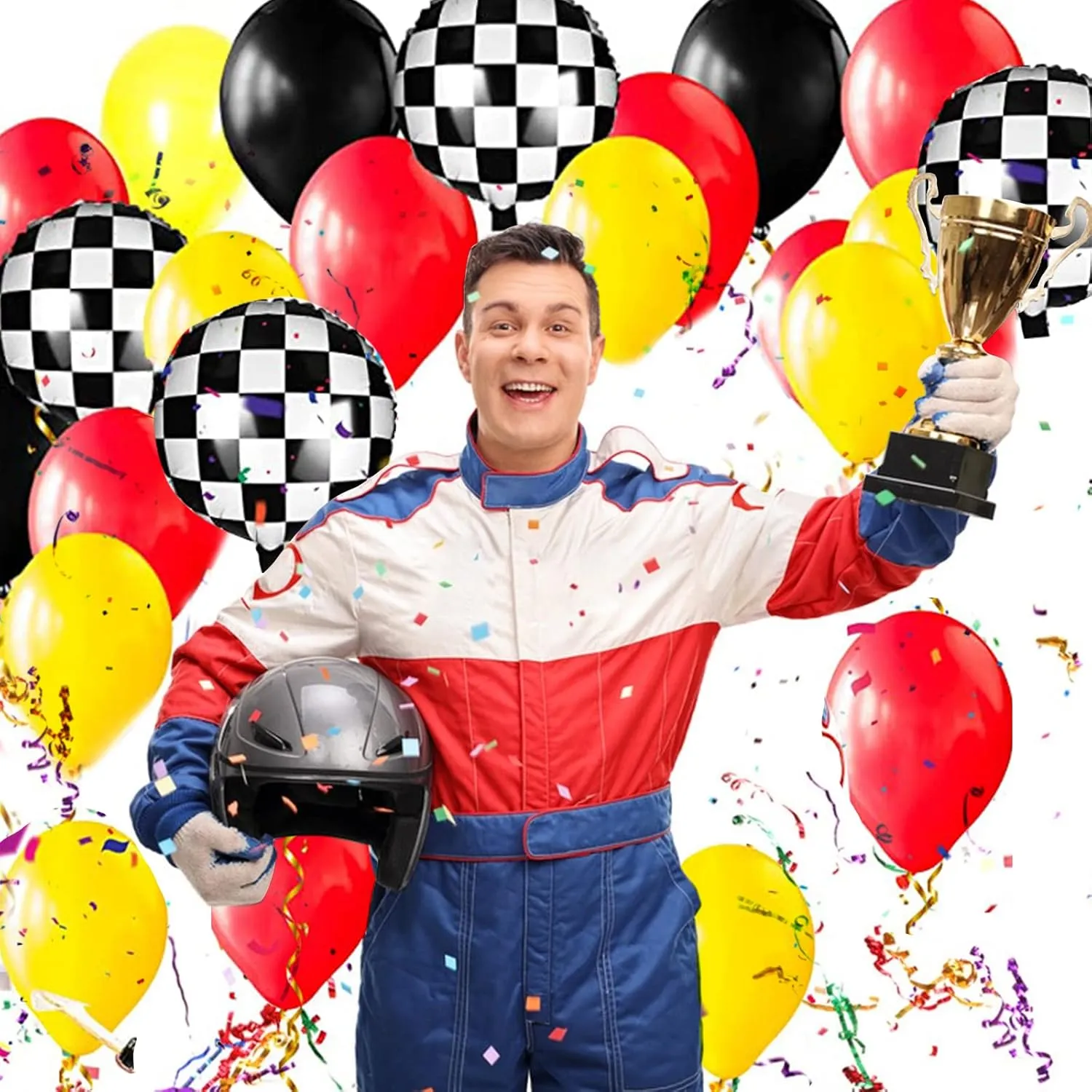 120 Pcs Race Car Birthday Party Decoration Supplies - Racing Checkered Flag Pennant Banner Race Car Backdrop Balloon Garland Arch Kit for Two Fast Birthday Lets Go Racing Car Party Decoration