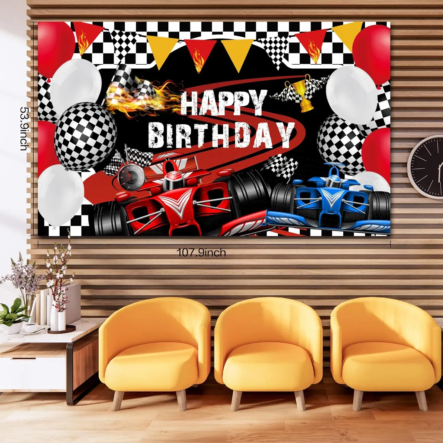120 Pcs Race Car Birthday Party Decoration Supplies - Racing Checkered Flag Pennant Banner Race Car Backdrop Balloon Garland Arch Kit for Two Fast Birthday Lets Go Racing Car Party Decoration