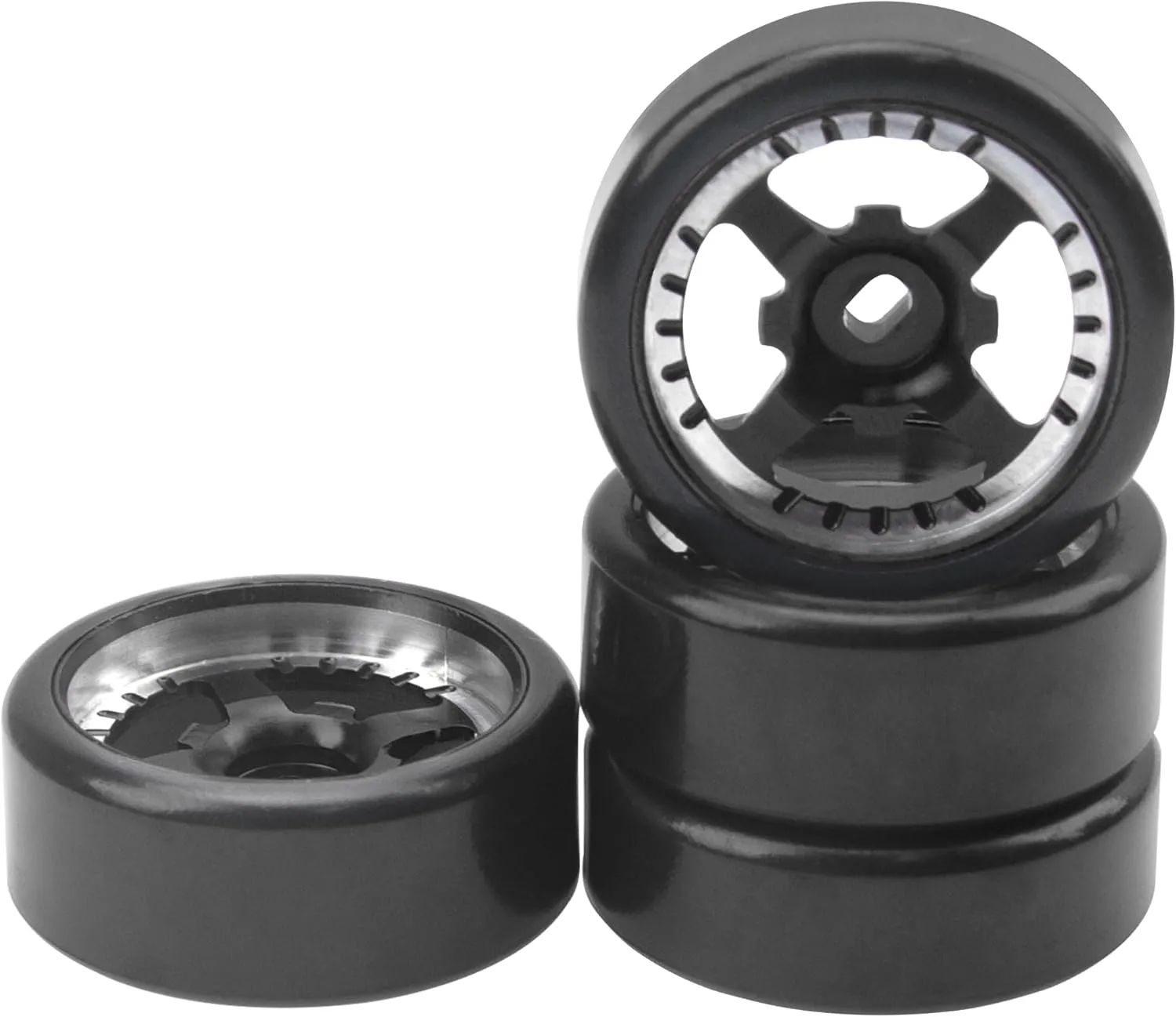 1/28 RC Drift Wheels Metal Rims Plastic Tires Compatible with Wltoys K969 K989 P929 Kyosho Mini-Z Mini-Q 1/28 RC Drift Tires (Black)