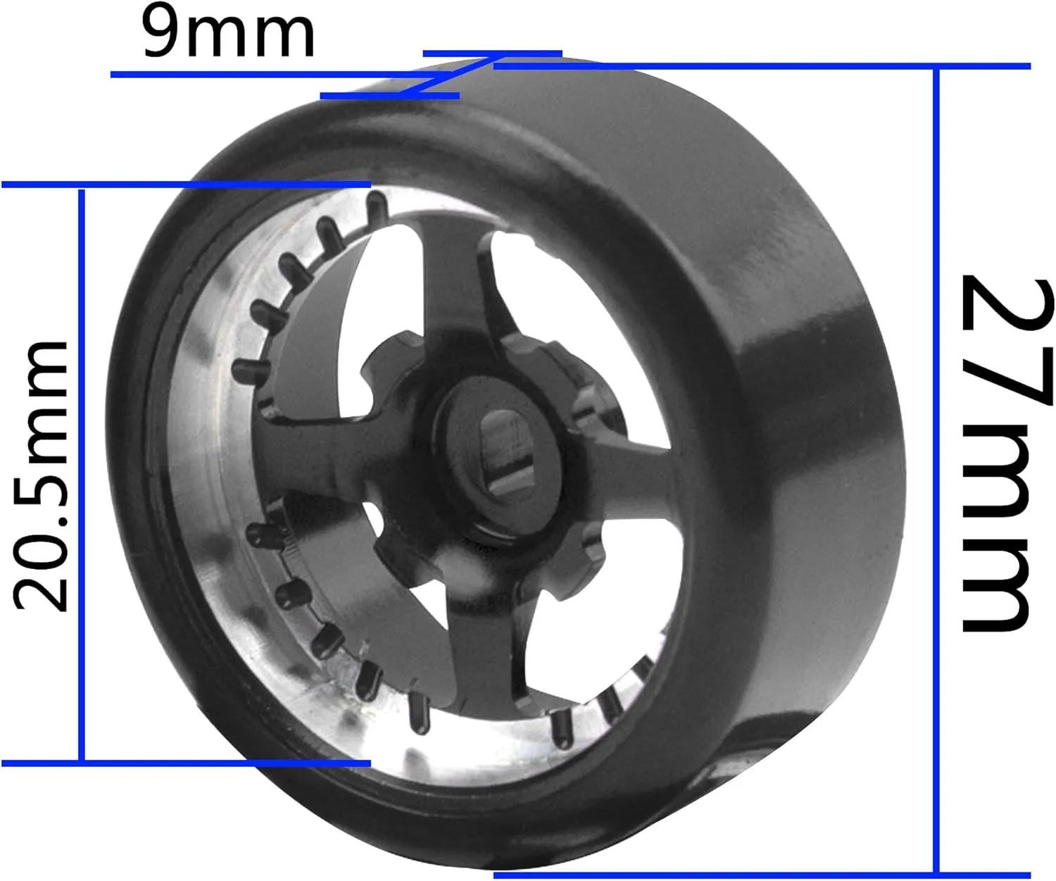 1/28 RC Drift Wheels Metal Rims Plastic Tires Compatible with Wltoys K969 K989 P929 Kyosho Mini-Z Mini-Q 1/28 RC Drift Tires (Black)