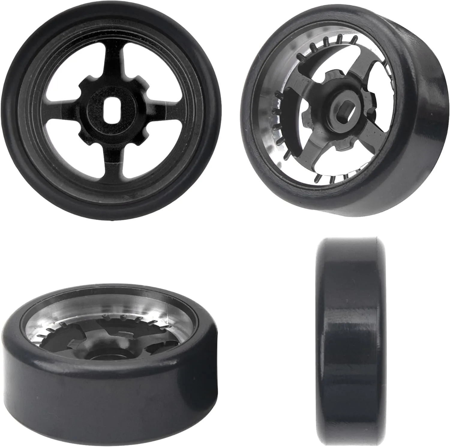 1/28 RC Drift Wheels Metal Rims Plastic Tires Compatible with Wltoys K969 K989 P929 Kyosho Mini-Z Mini-Q 1/28 RC Drift Tires (Black)