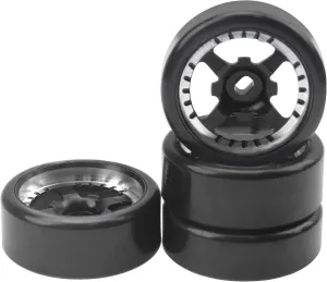 1/28 RC Drift Wheels Metal Rims Plastic Tires Compatible with Wltoys K969 K989 P929 Kyosho Mini-Z Mini-Q 1/28 RC Drift Tires (Black)