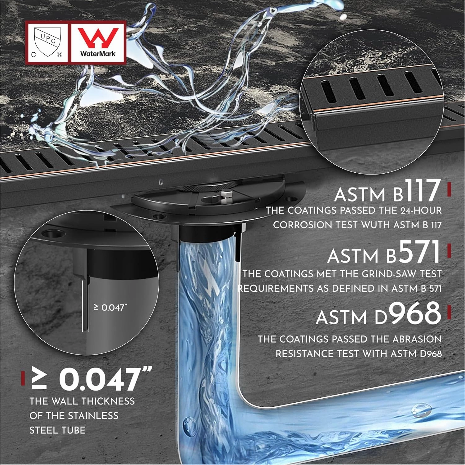 12 Inch Linear Shower Drain Rectangular Floor Drain with Accessories Capsule Pattern Cover Grate Removable SUS304 Stainless Steel CUPC Certified Oil Rubbed Bronze