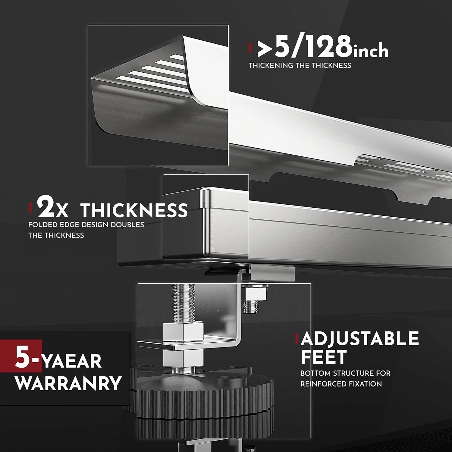 12 Inch Linear Shower Drain Rectangular Floor Drain with Accessories Fence Pattern Cover Grate Removable SUS304 Stainless Steel Watermark&CUPC Certified Brushed