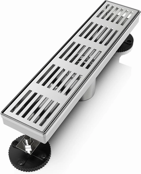 12 Inch Linear Shower Drain Rectangular Floor Drain with Accessories Fence Pattern Cover Grate Removable SUS304 Stainless Steel Watermark&CUPC Certified Brushed