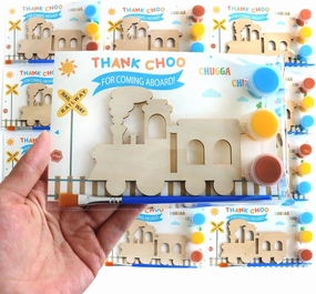 12-Pack Pre-Packaged Train Party Favors, Wooden Train Cutouts with Magnets & Painting Kits for Kids, Choo Choo Birthday Decorations & Thank You Gifts for Guests