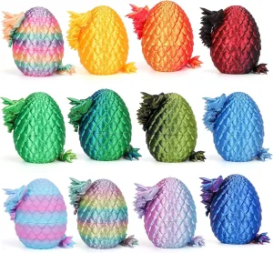 12PCS 3D Printed Dragon Eggs with Dragon Inside,3D Printed Articulated Dragon,Movable Dragon Realistic Slithering Design,3D Printed Dragon 3D Printed Dragon Toys Set - 8.7in