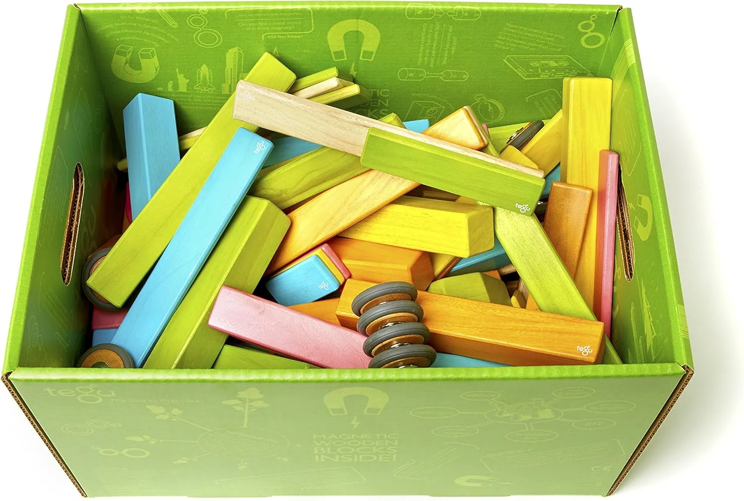 130 Piece Tegu Classroom Magnetic Wooden Block Set, Tints, 1-99 years old