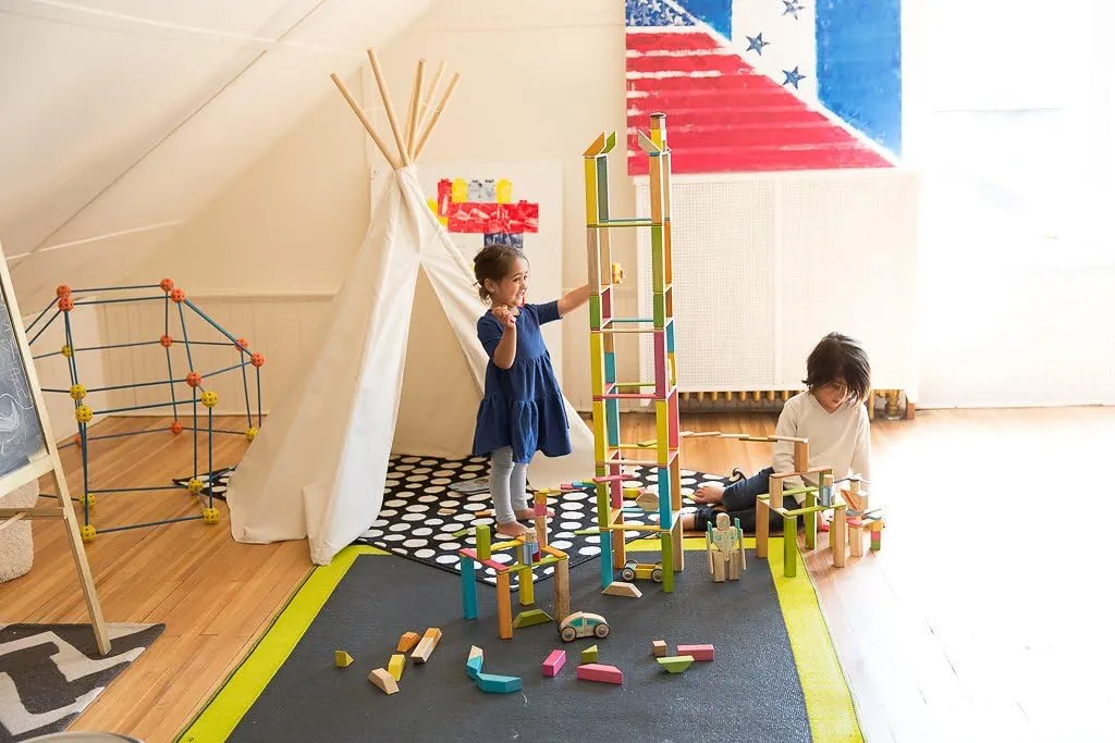 130 Piece Tegu Classroom Magnetic Wooden Block Set, Tints, 1-99 years old