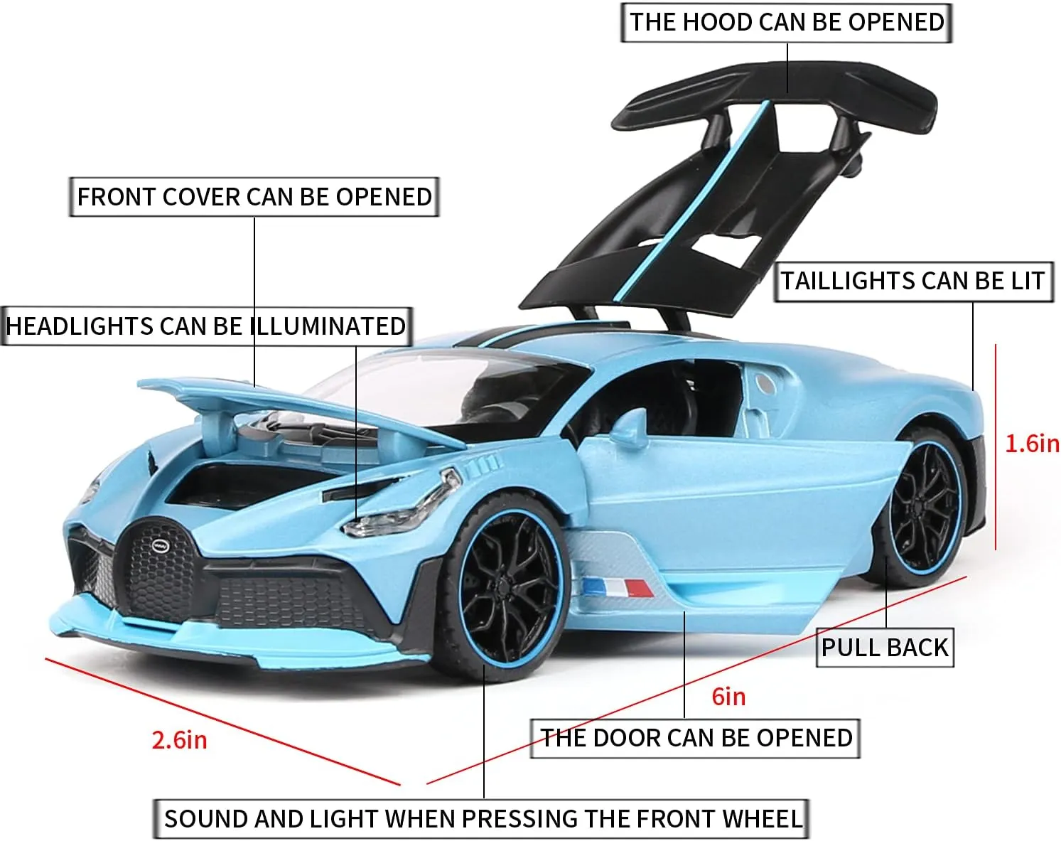 1:32 Bugatti Divo zinc Alloy Pull Back Car Diecast Electronic Toys with Lights and Music,Decorative,Mini Vehicles Toys for Kids,Boyfriend,Young Peoples Gift(Blue)