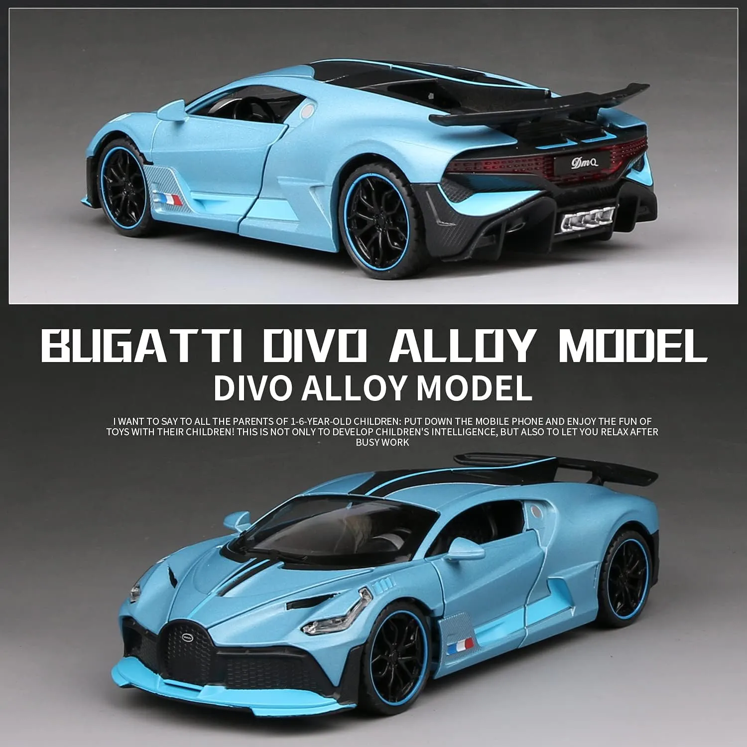1:32 Bugatti Divo zinc Alloy Pull Back Car Diecast Electronic Toys with Lights and Music,Decorative,Mini Vehicles Toys for Kids,Boyfriend,Young Peoples Gift(Blue)