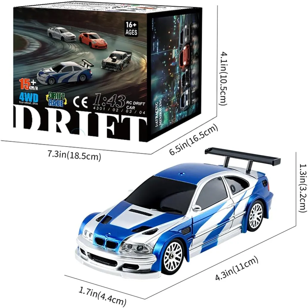 1/43 Scale Mini RC Drift Car Model 4 Set - 2.4G Full Proportional RC Electric Mini Racing Drift Car, 15 KM/H High Speed Simulate LED Lights (RTR Version)
