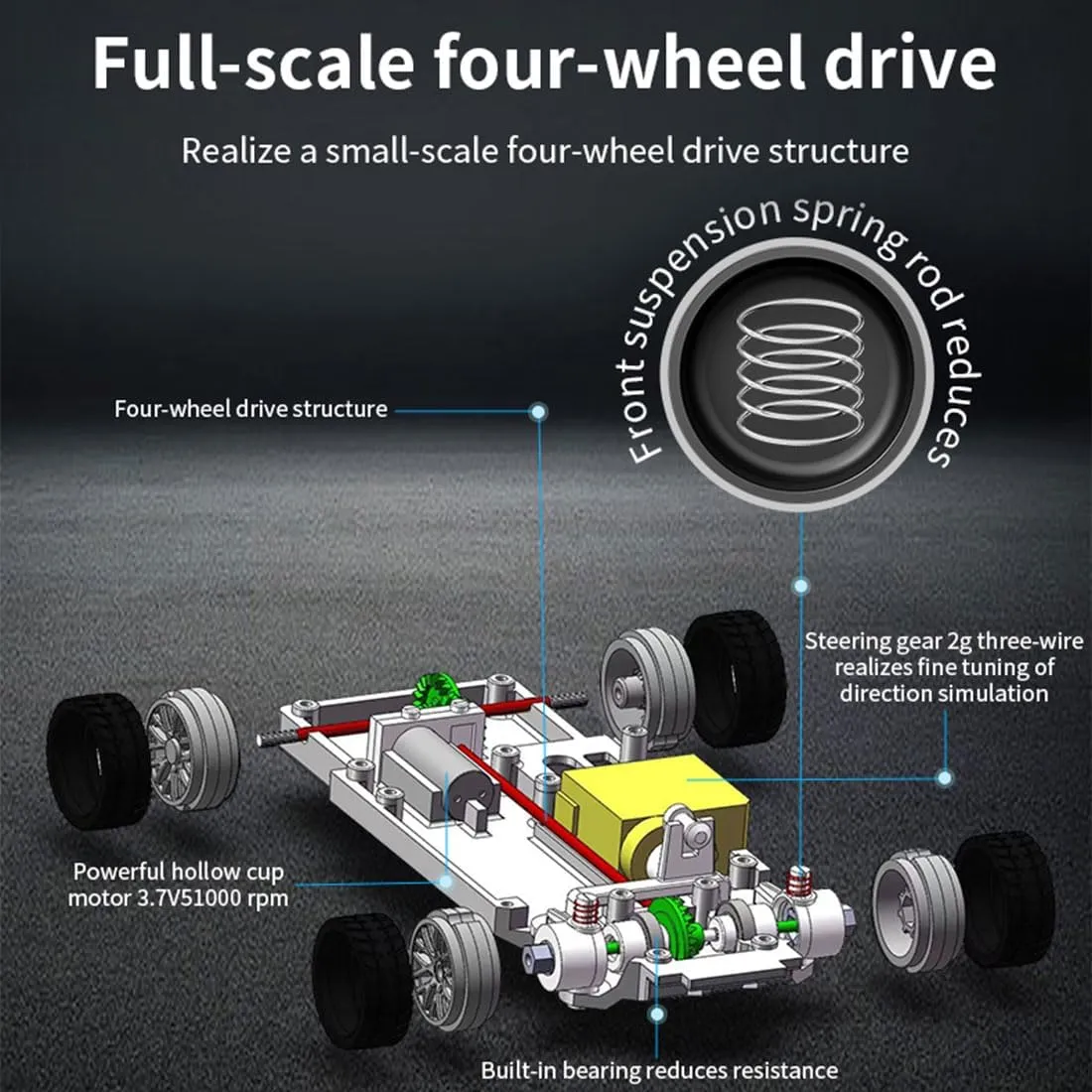1/43 Scale Mini RC Drift Car Model 4 Set - 2.4G Full Proportional RC Electric Mini Racing Drift Car, 15 KM/H High Speed Simulate LED Lights (RTR Version)