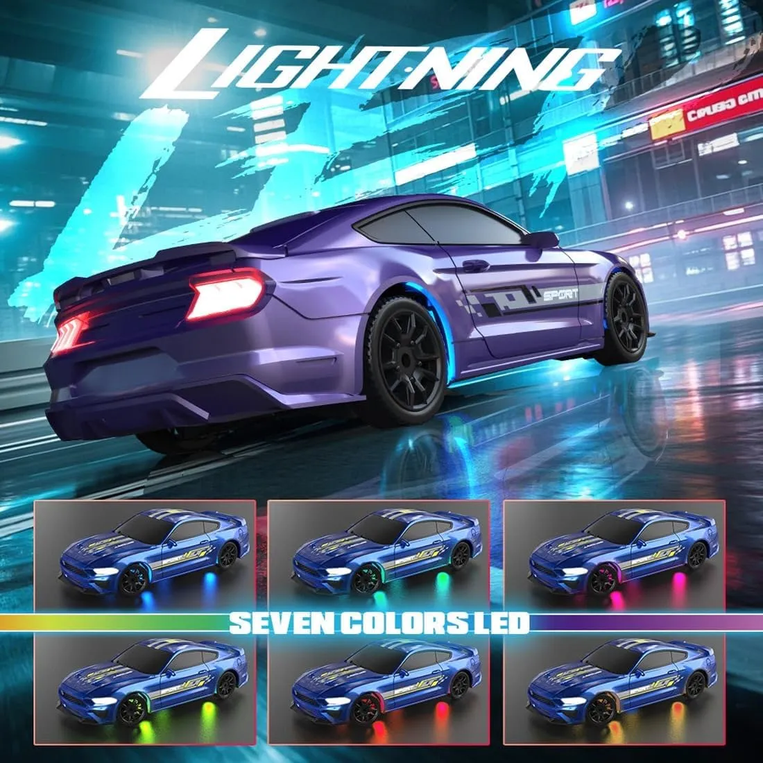 1/43 Scale RC Drift Car, 2.4G 4WD Full Proportional RC Sport Car with LED Lights, RC Racing Toy for Hobbyist