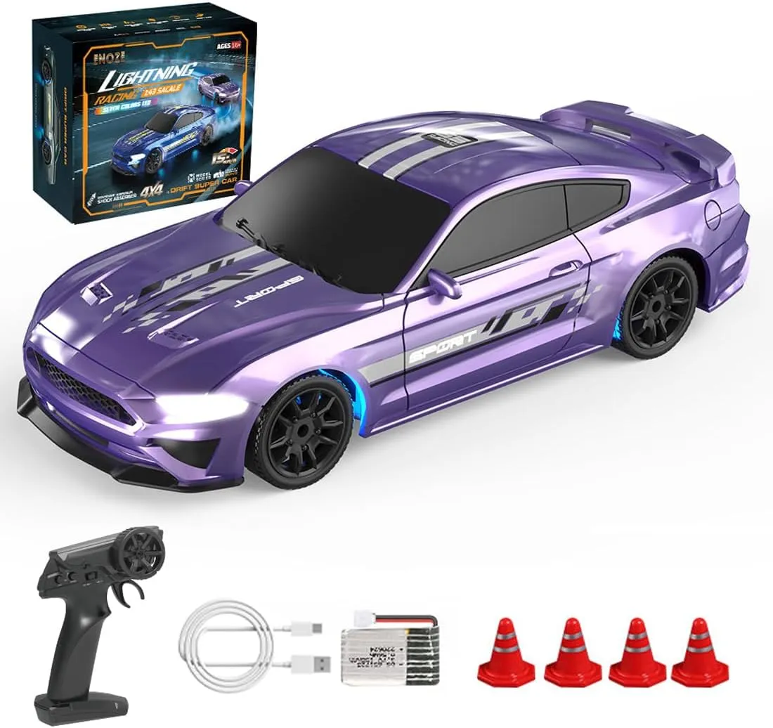 1/43 Scale RC Drift Car, 2.4G 4WD Full Proportional RC Sport Car with LED Lights, RC Racing Toy for Hobbyist