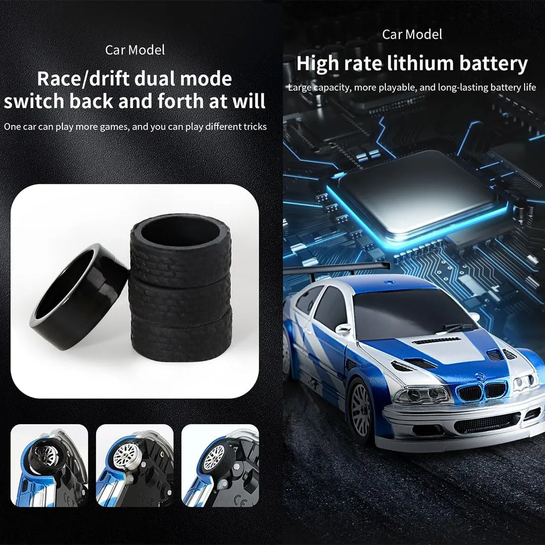 1/43 Scale RC Drift Car for Adult, Full Proportional 2.4G 4WD Remote Control Mini Drift Car Model, 15KM/H High Speed Racing Vehicle with Lights Kit