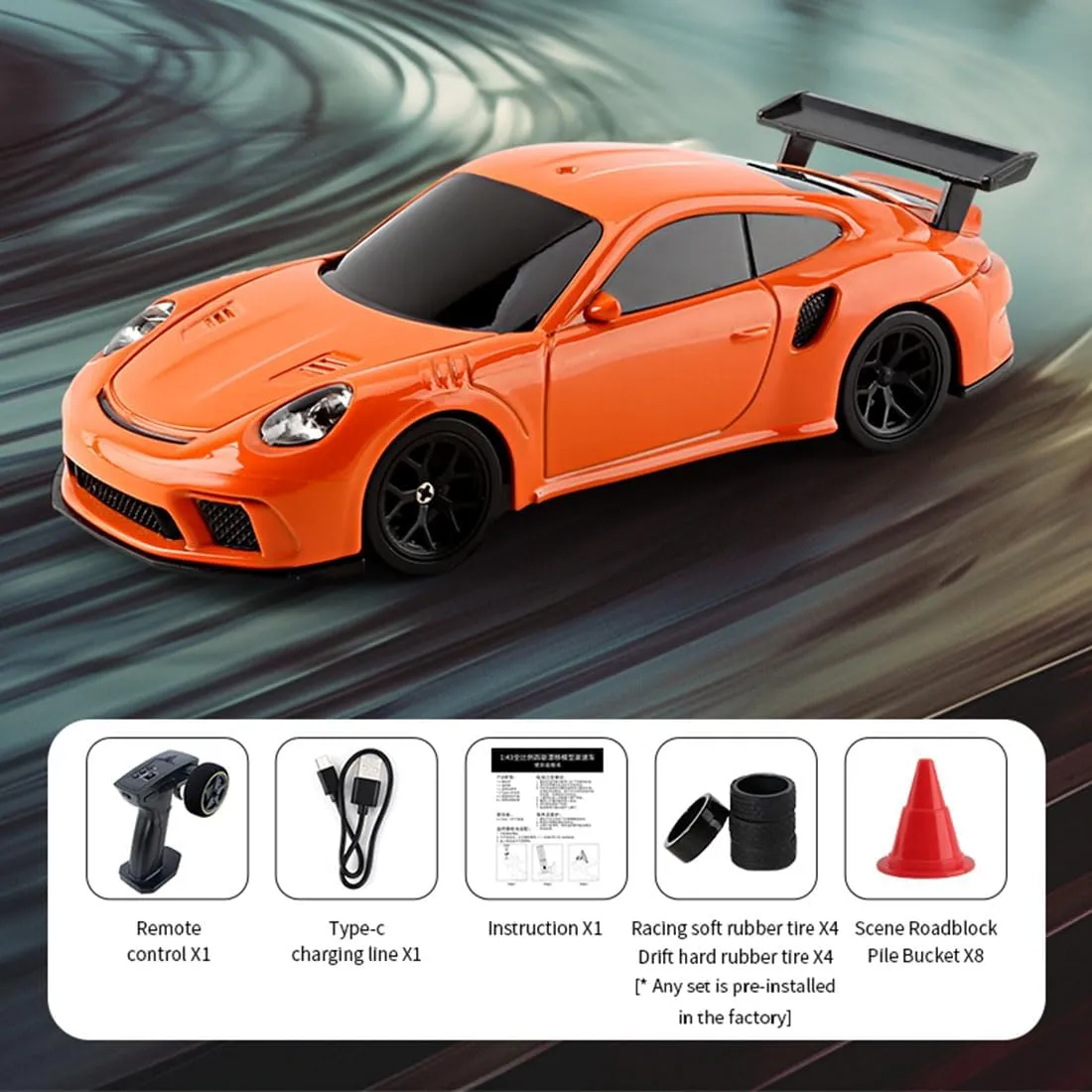 1/43 Scale RC Mini Drift Car with Lights Kit, 2.4G Electric 4WD RC Racing Vehicle Remote Control High-Speed Car for Boys Adults - RTR Version