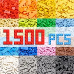 1500 Pieces Classic Building Bricks Set – Bulk Basic Blocks in 12 Colors & 14 Shapes, Compatible Bulk Block, STEM Educational Toy Suitable for Boys & Girls Ages 6 , Packed in Box.
