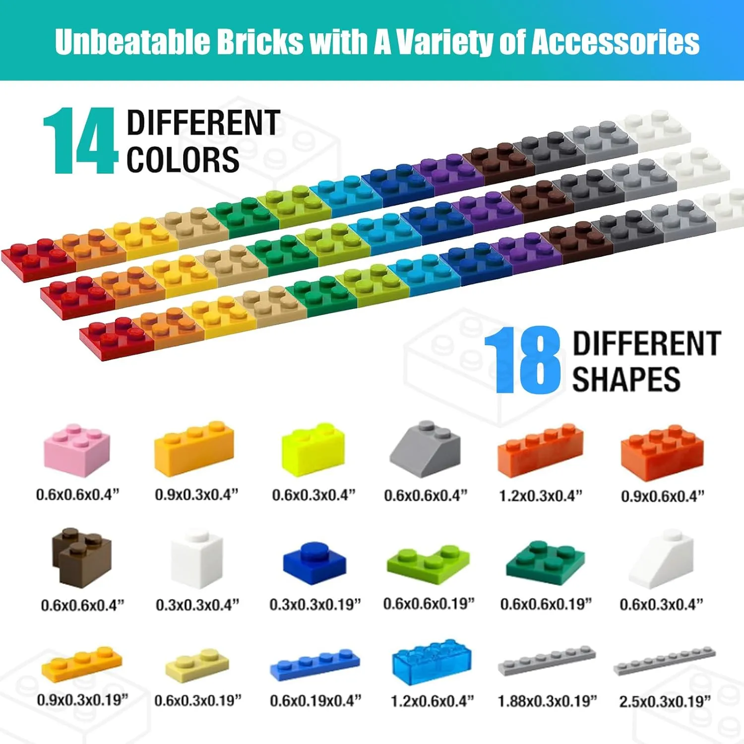 1800 Pieces Building Bricks Set,Building Bulks Blocks with 1 Packs 24x24 Studs Sticky Plates,205 Pcs Flowers and Tree Accessory, 14 Colors 18 Random Bulk Shapes, Creative Toy Gift for Boys Girls