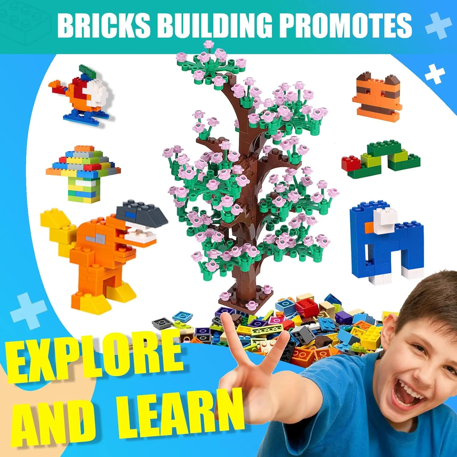 1800 Pieces Building Bricks Set,Building Bulks Blocks with 1 Packs 24x24 Studs Sticky Plates,205 Pcs Flowers and Tree Accessory, 14 Colors 18 Random Bulk Shapes, Creative Toy Gift for Boys Girls