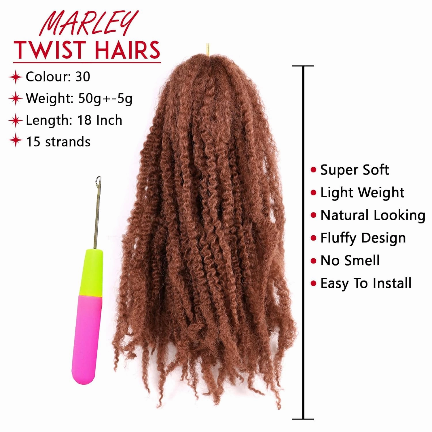 18 Inches Pack of 3 Marley Hair For Faux Locs Soft & Bouncy Cuban Twist Hair Synthetic Kanekalon Kinky Twist Hair For Braiding Crochet Marley Twist Braiding Hair For Black Woman #30