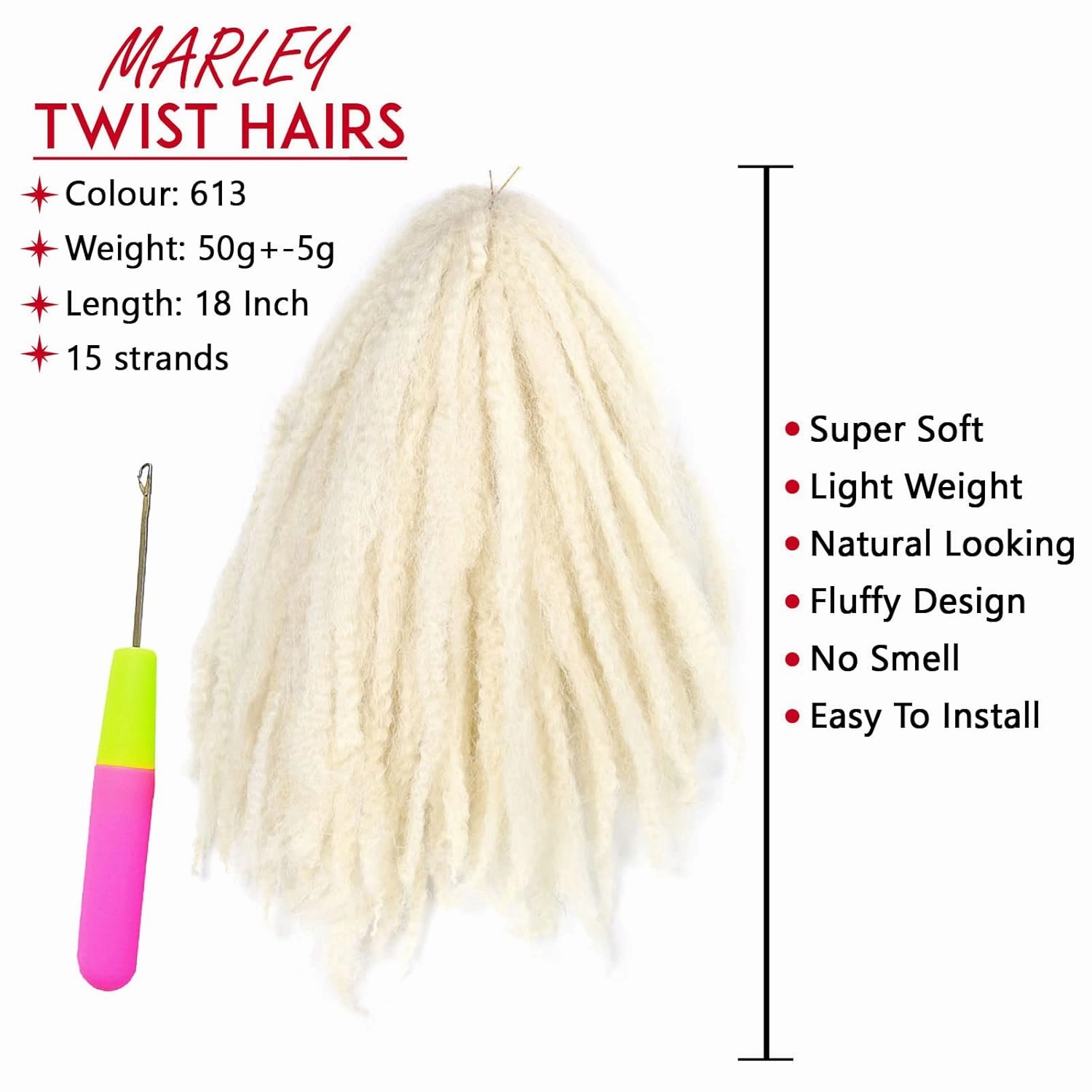 18 Inches Pack of 3 Marley Hair For Faux Locs Soft & Bouncy Cuban Twist Hair Synthetic Kanekalon Kinky Twist Hair For Braiding Crochet Marley Twist Braiding Hair For Black Woman #613