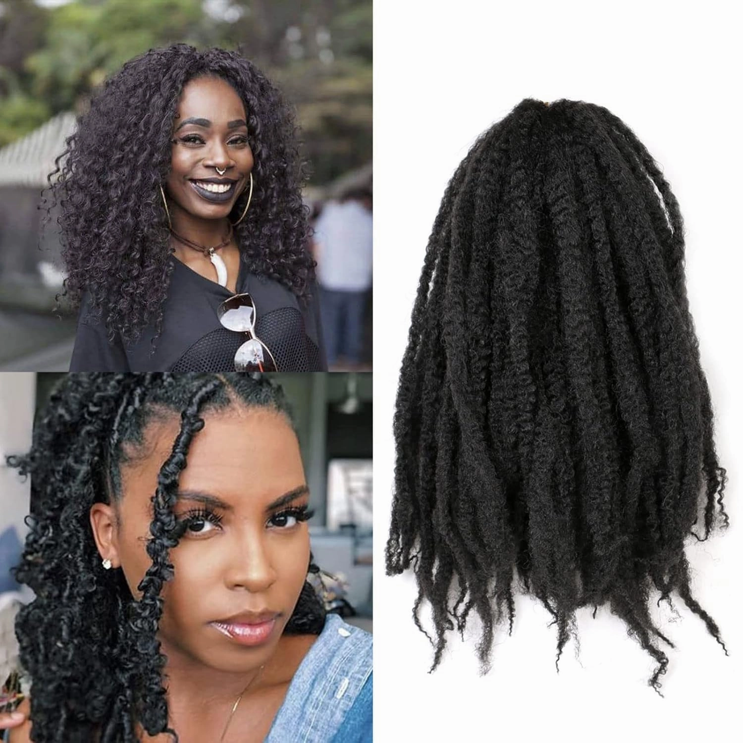 18 Inches Pack of 6 Marley Hair For Faux Locs Soft & Bouncy Cuban Twist Hair Synthetic Kanekalon Kinky Twist Hair For Braiding Crochet Marley Twist Braiding Hair For Black Woman 1B / Natural Black