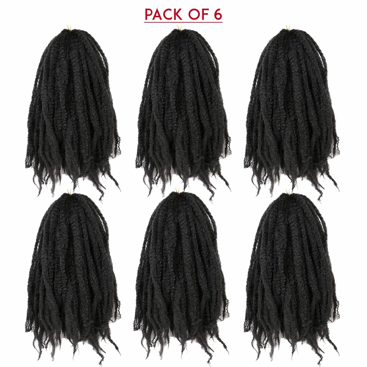 18 Inches Pack of 6 Marley Hair For Faux Locs Soft & Bouncy Cuban Twist Hair Synthetic Kanekalon Kinky Twist Hair For Braiding Crochet Marley Twist Braiding Hair For Black Woman 1B / Natural Black