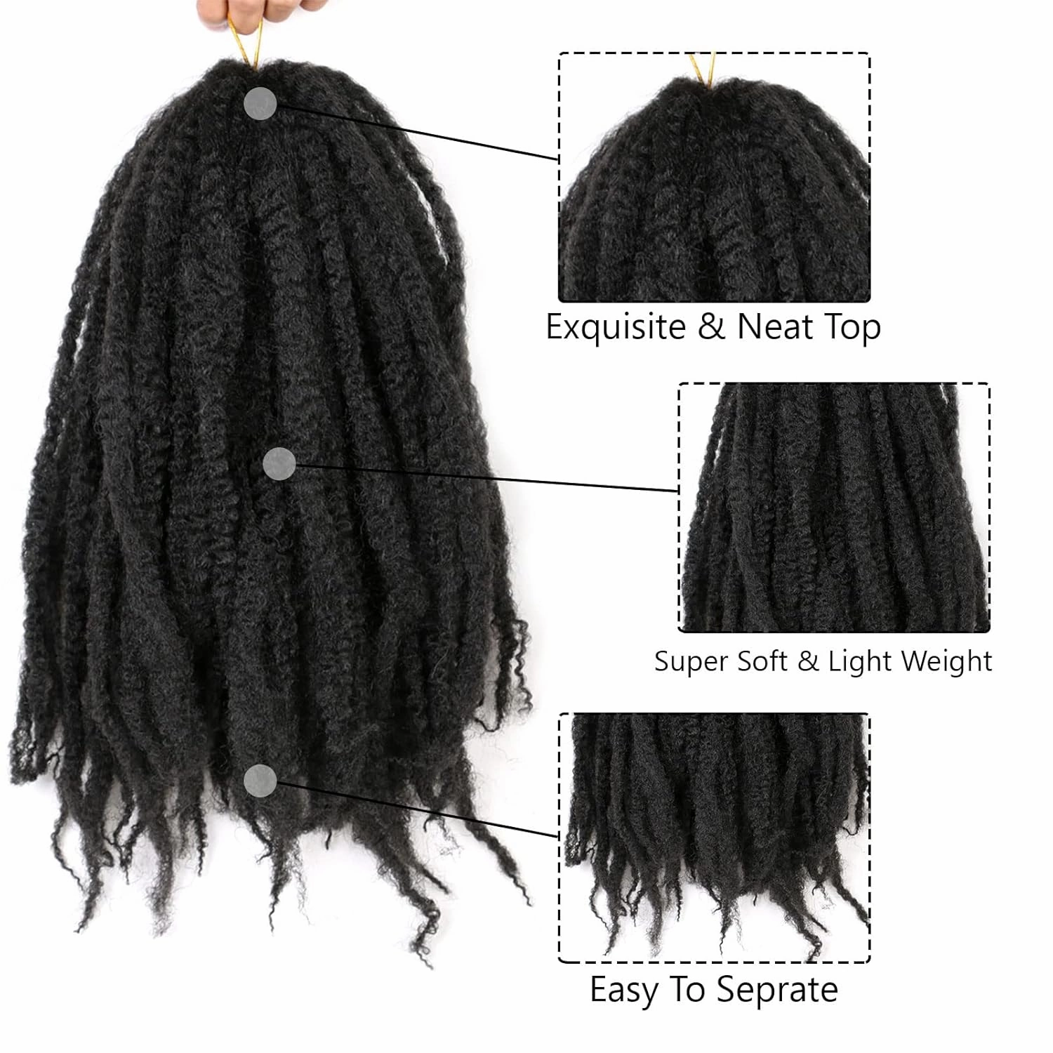 18 Inches Pack of 6 Marley Hair For Faux Locs Soft & Bouncy Cuban Twist Hair Synthetic Kanekalon Kinky Twist Hair For Braiding Crochet Marley Twist Braiding Hair For Black Woman 1B / Natural Black